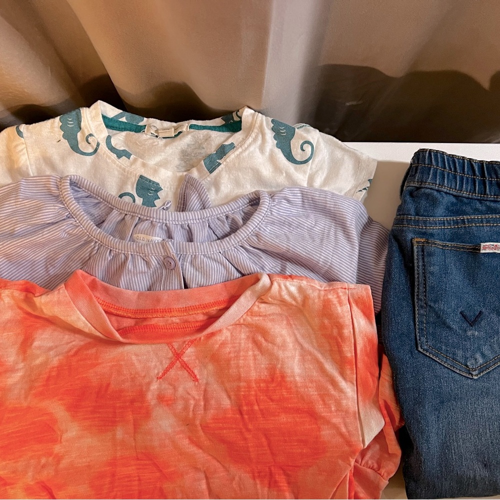 Bundle of size 4 shirts and stretch cuffed jeans.